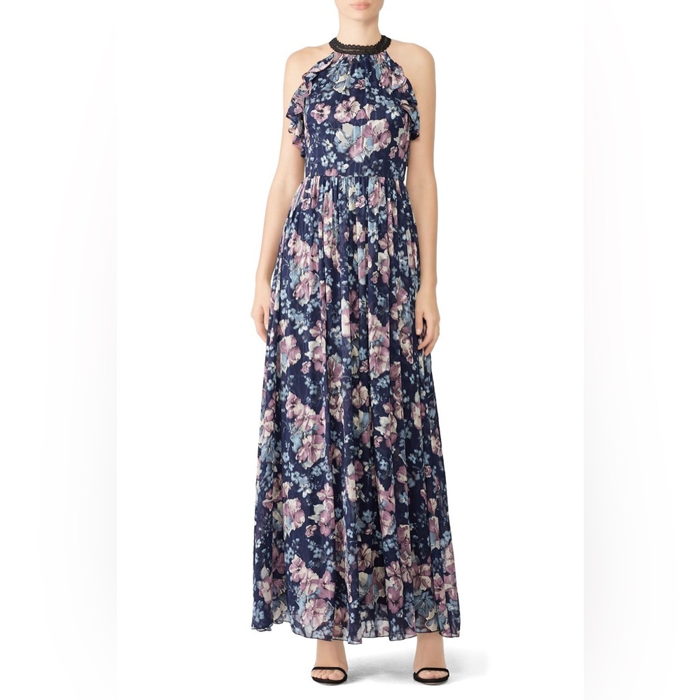 Marchesa Notte Blue Floral Halter Maxi Size 4